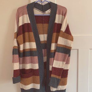 Pink Rose Striped Cardigan Sweater